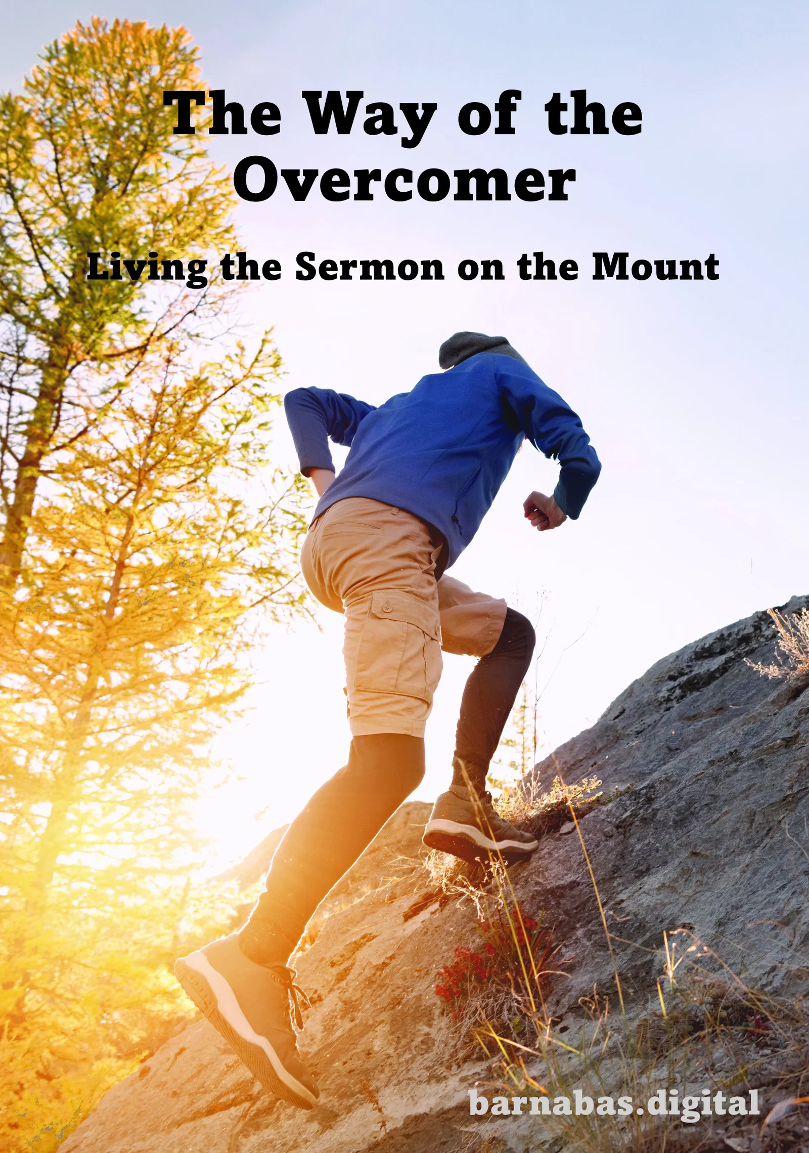 A person running up a rocky hill